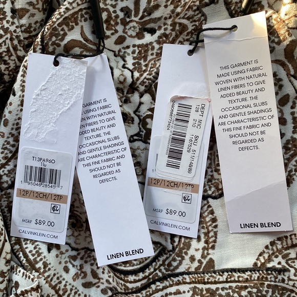 Calvin Klein Petite Size Paisley Print Slim Leg Linen-Blend Ankle Pants - Picture 14 of 14